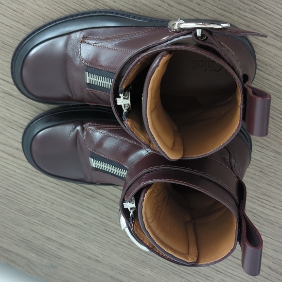Chloe Women's Burgundy Leather Combat Boots 39.5 - Picture 5 of 7